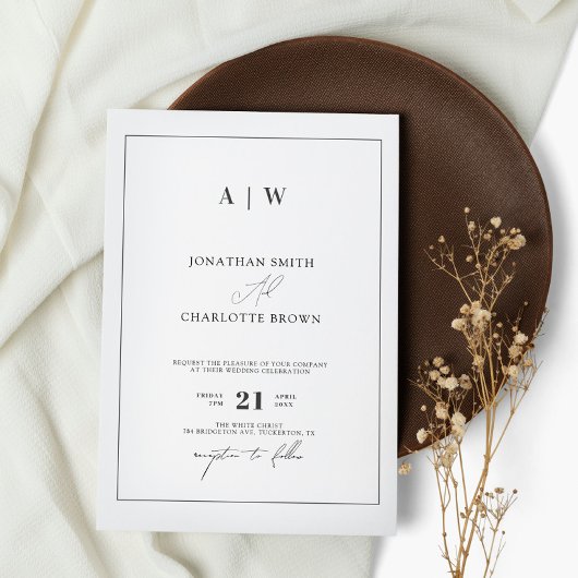 Klassische Monogramm Schwarz-Weiß-Hochzeit Einladung