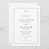 Klassische Monogramm Schwarz-Weiß-Hochzeit Save The Date (Vorne/Hinten)