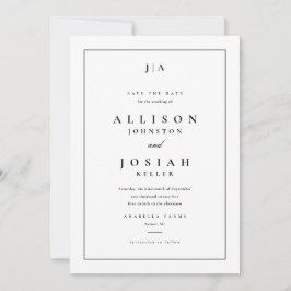 Klassische Monogramm Schwarz-Weiß-Hochzeit Save The Date