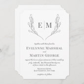 Klassische Monogramm Schwarz-weiße Blumenhochzeit Einladung (Vorne/Hinten)