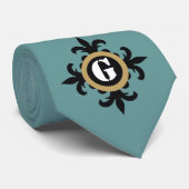 Klassische Monogramm schwarze Lilie blau Krawatte (Gerollt)