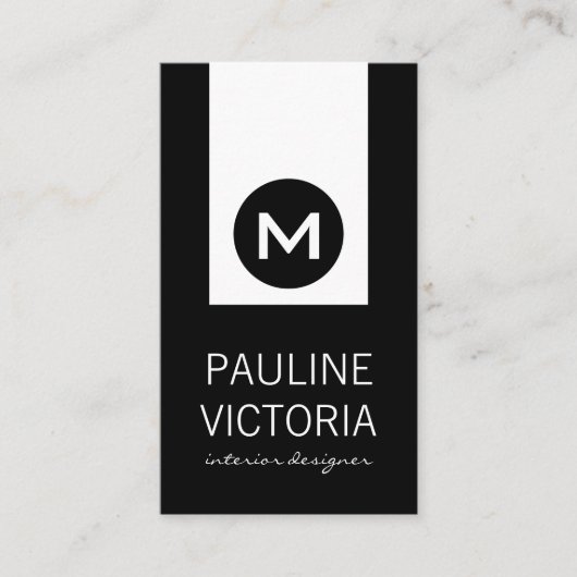 Klassische Monogramm/Schwarzer Akzent Visitenkarte (Vorderseite)