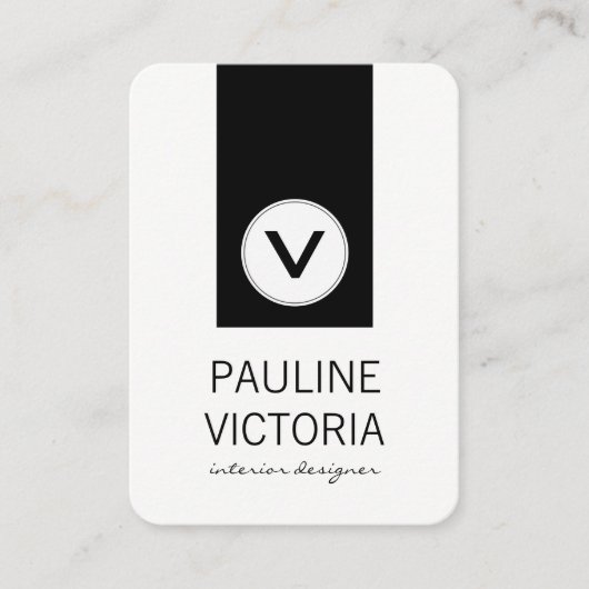 Klassische Monogramm/Schwarzer Akzent Visitenkarte (Vorderseite)