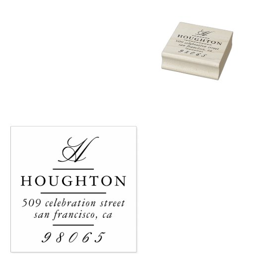 Klassische Monogramm-Script-Rücksendeadresse Gummistempel (Stempel)