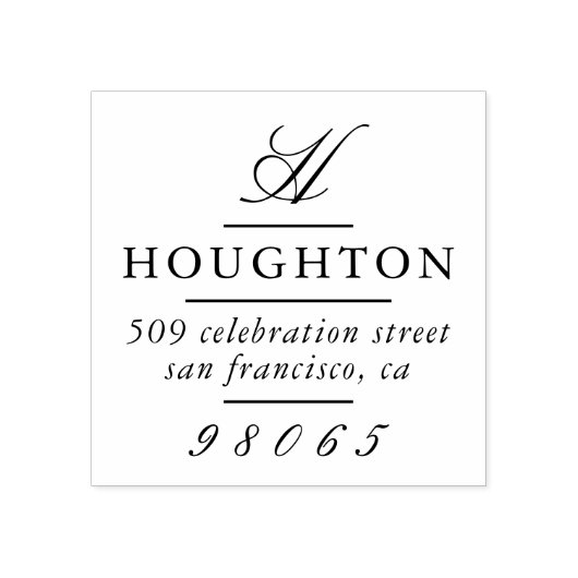 Klassische Monogramm-Script-Rücksendeadresse Gummistempel (Prägung)