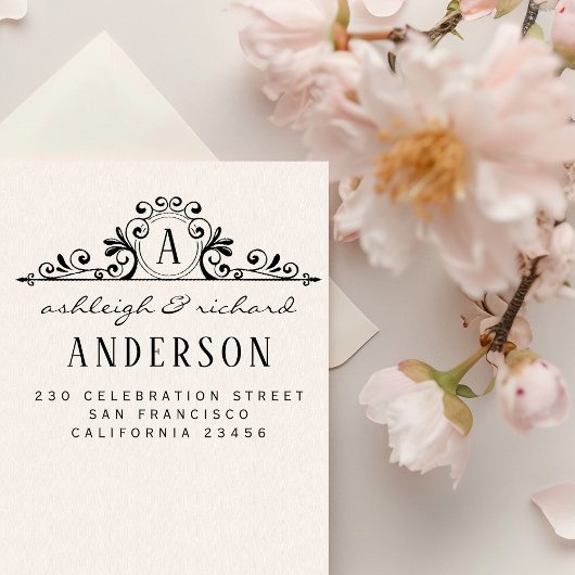 Klassische Monogramm-Skriptnamen Fett-Rücksendeadr Gummistempel