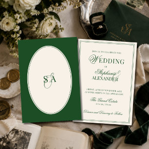 Klassische Monogramm-Smaragdgrüne Hochzeit im Stil Einladung