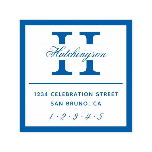 Klassische Monogramm-Typografie | Blaue Rücksendea Permastempel (Design)