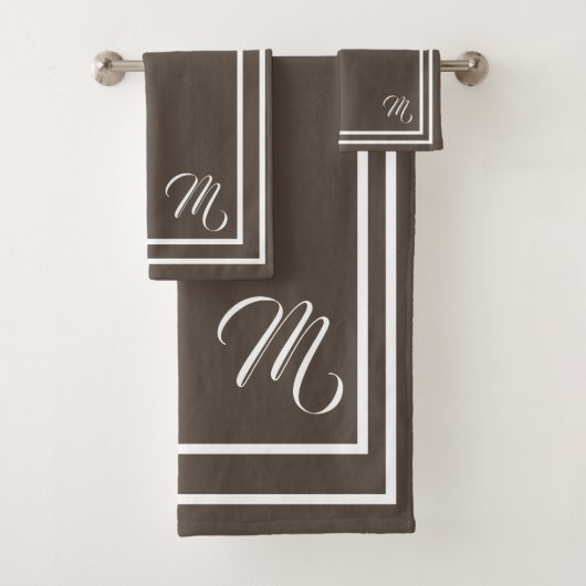 Klassische Monogrammatik, reich dunkelbraun/weiß Badhandtuch Set (Insitu)