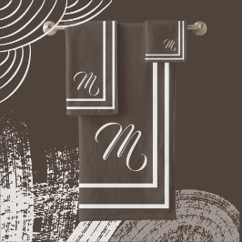 Klassische Monogrammatik, reich dunkelbraun/weiß Badhandtuch Set