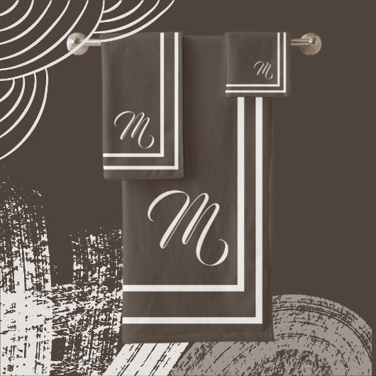 Klassische Monogrammatik, reich dunkelbraun/weiß Badhandtuch Set