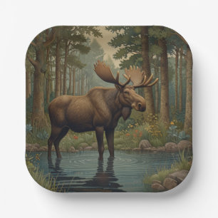 Klassische Moose boho Waldlandschaft Pappteller