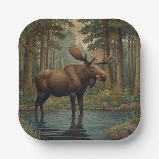 Klassische Moose boho Waldlandschaft Pappteller (Vorderseite)
