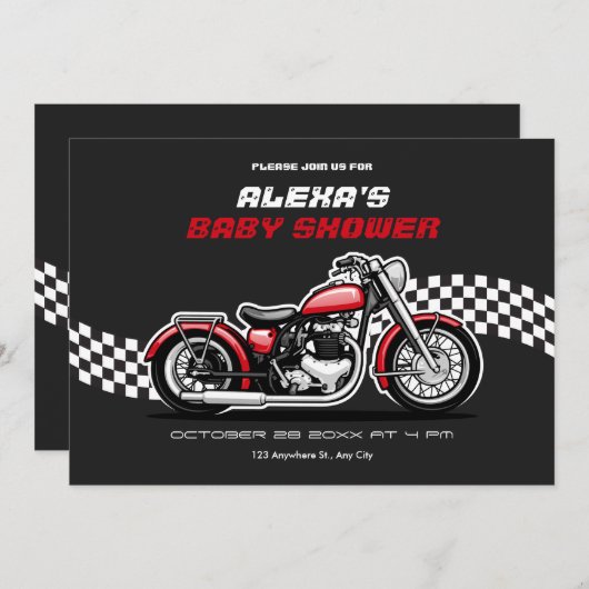 Klassische Motorraddusche Einladung (Vorne/Hinten)