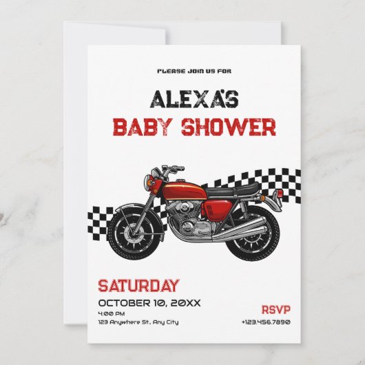 Klassische Motorraddusche Einladung (Vorderseite)