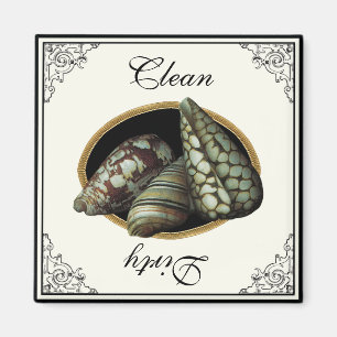 Klassische Muscheln Schwarz Sauberes Geschirrspüle Magnet