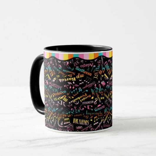 Klassische Musik Komponisten Notation Rainbow Blac Tasse (Vorderseite Links)