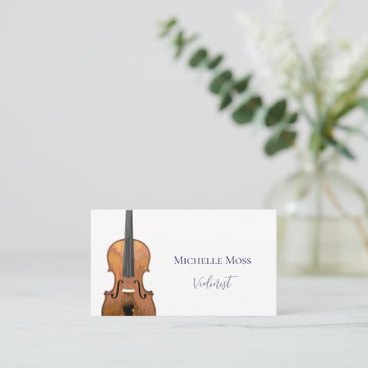 Klassische Musik Violine Elegante Blau Visitenkarte (Stehend Vorderseite)