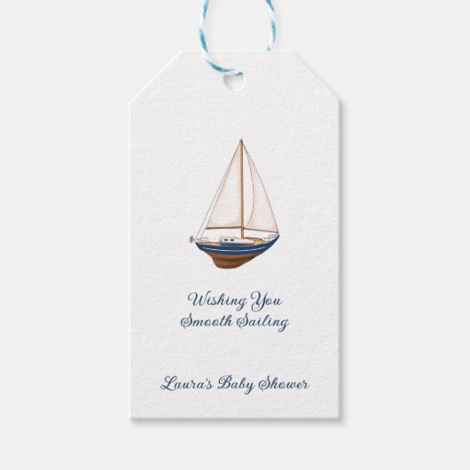 Klassische Nautical Sailboat Custom Baby Dusche Geschenkanhänger (Vorderseite)