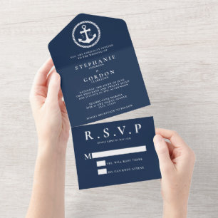 Klassische nautische Anker-Hochzeitseinladung All In One Einladung