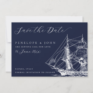 Klassische nautische Schiff Hochzeit in Navy Blau Save The Date
