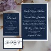 Klassische Navy Blue Elegant Script Traditionell Einladung
