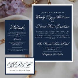 Klassische Navy Blue Elegant Script Traditionell Einladung
