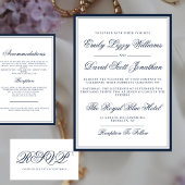 Klassische Navy Blue Elegant Script Traditionell Einladung