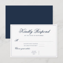 Klassische Navy Blue Elegante Calligraphy Minimali RSVP Karte