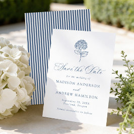 Klassische Navy-Blue-Hortensien-Hochzeit Save The Date