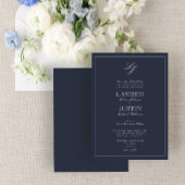 Klassische Navy Blue Script Monogram Wedding Einladung