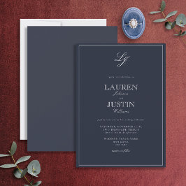 Klassische Navy Blue Script Monogram Wedding Einladung