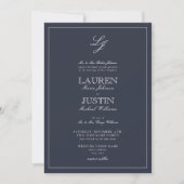 Klassische Navy Blue Script Monogram Wedding Einladung (Vorderseite)