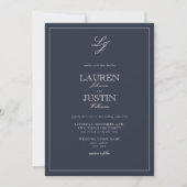 Klassische Navy Blue Script Monogram Wedding Einladung (Vorderseite)