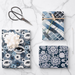 Klassische Navy Blue und White Elegance Geschenkpapier Set
