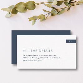 Klassische Navy Blue & White Monogram Wedding Deta Begleitkarte