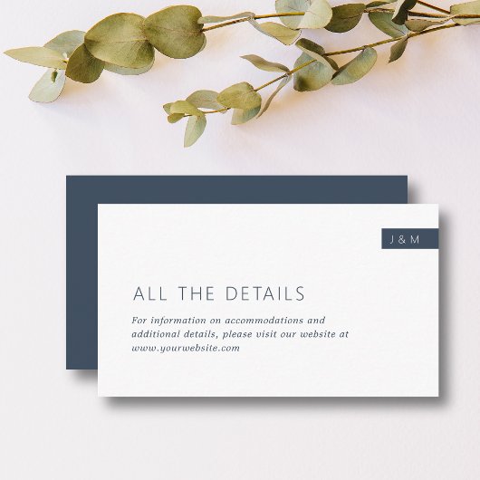 Klassische Navy Blue & White Monogram Wedding Deta Begleitkarte