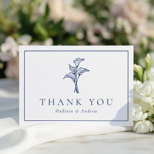 Klassische Navy-Calla-Lily-Hochzeit Dankeskarte