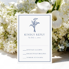 Klassische Navy-Calla-Lily-Hochzeit RSVP Karte