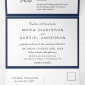 Klassische Navy Frame Elegante Hochzeit Dreifach Gefaltete Einladung (Innenseite Mitte)