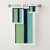 Klassische Navy & Green Sage Familie Mit Monogramm Badhandtuch Set (Insitu)