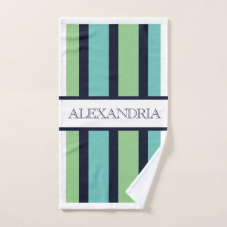 Klassische Navy & Green Sage Familie Mit Monogramm Badhandtuch Set