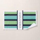 Klassische Navy & Green Sage Familie Mit Monogramm Badhandtuch Set (Handtuch)