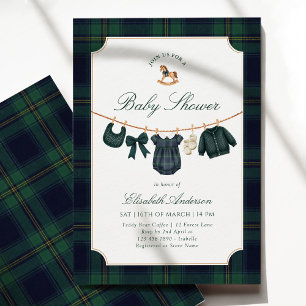 Klassische Navy-Grün-Baby-Shower-Kleidung Einladung
