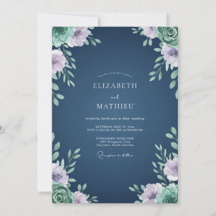 Klassische Navy-Periwinkle-Petal-Hochzeit Einladung
