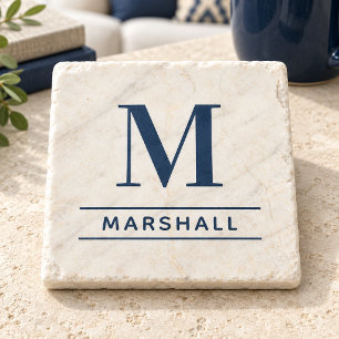 Klassische Navy-Serif-Monogramm-Familienname Steinuntersetzer