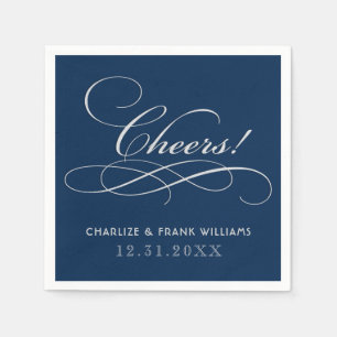 Klassische Navy-Silber-Cheers-Kalligrafie-Hochzeit Serviette