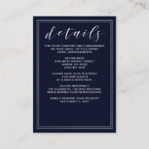 Klassische Navy Silver Wedding Details Karte