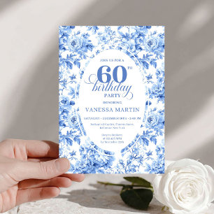 Klassische Navy-Toile-Rosen 60. Geburtstagseinladu Einladung