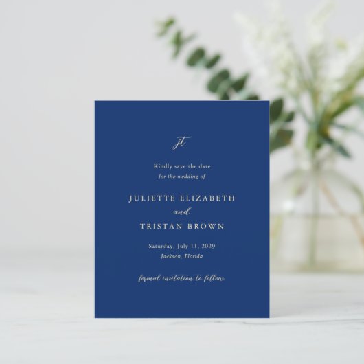 Klassische Navy- und Creme-Hochzeit "Save the Date (Stehend Vorderseite)